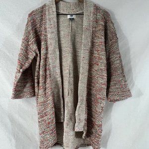 Gently-worn open cardigan sweater